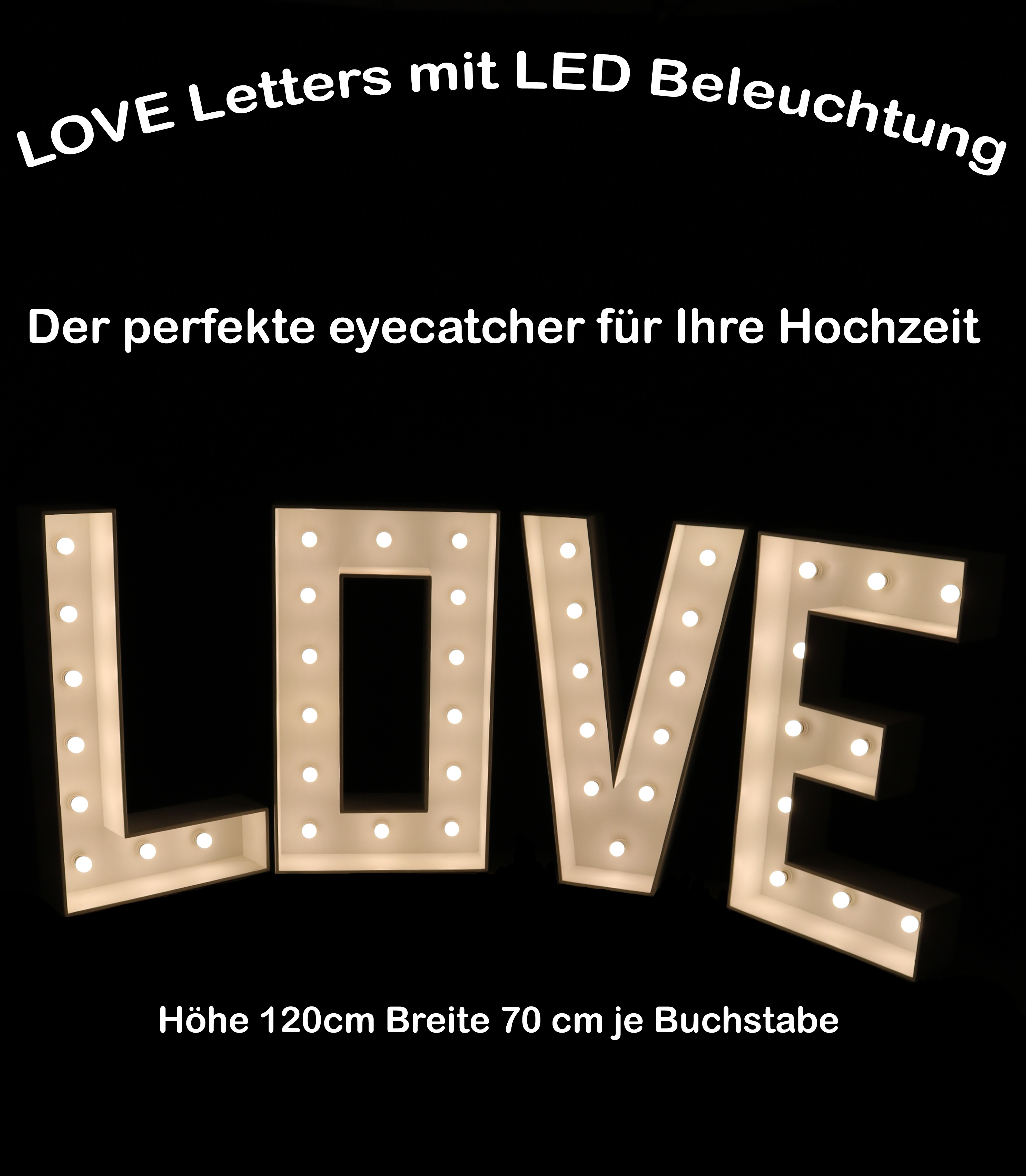 Love Letters weiß, 120cm x 70cm je Buchstabe, mit LED Beleuchtung